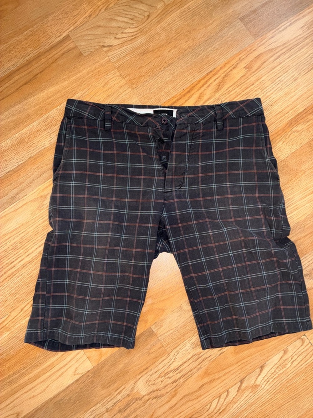 Obey Black Plaid Flat Front Shorts